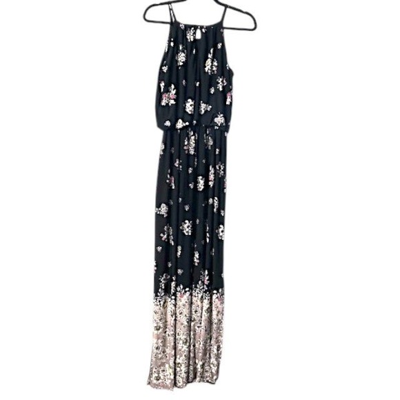 Maurices Black Floral Halter Maxi‎ Dress S Wedding Cruise Vacation Cottagecore - Picture 3 of 16
